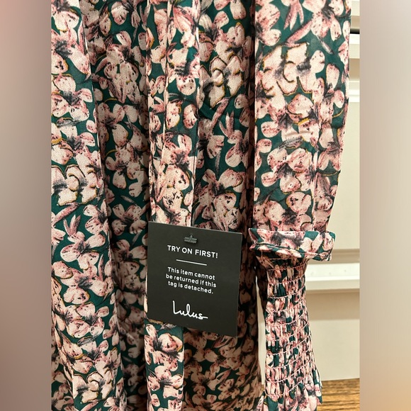 NWT Lulus Floral Forever Green and Pink Floral Print Smocked Skater Dress - Picture 7 of 10